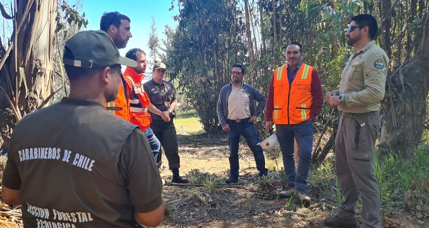 Funcionarios de CONAF, la Sección Forestal y Ecológica (OS5) de Carabineros y la firma Sitrans recorrieron el área, a fin de definir acciones conjuntas para reforzar la vigilancia.